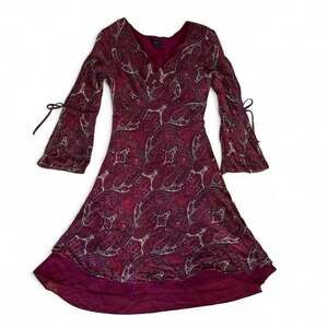 red & burgundy paisley print dress